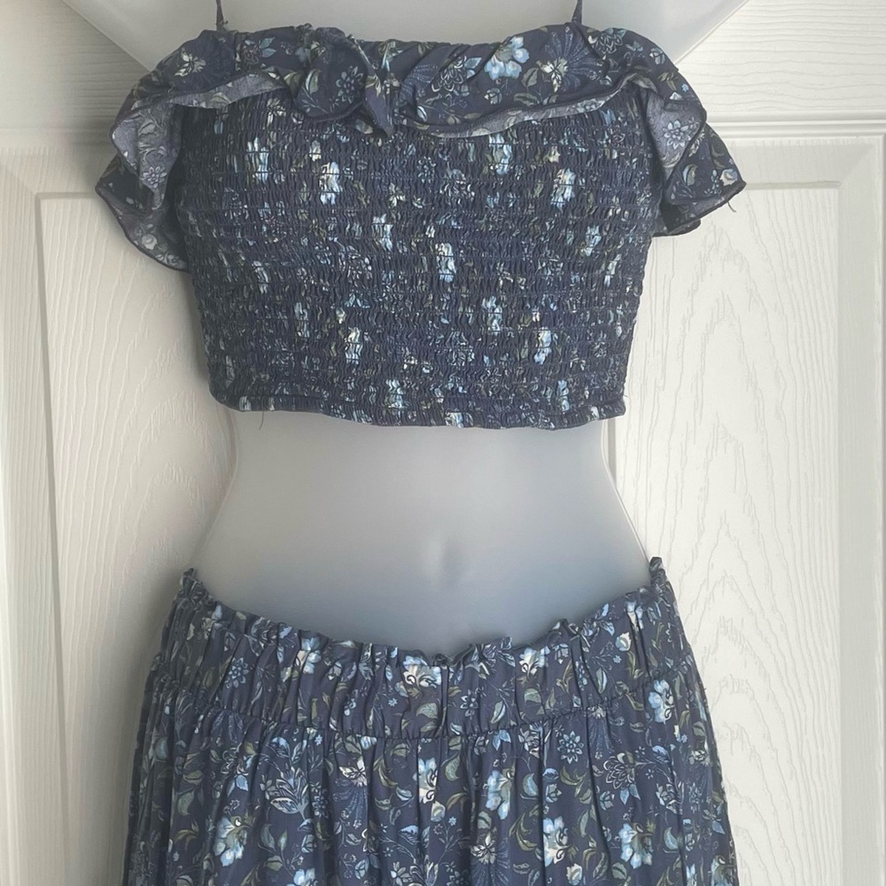 Aeropostale Blue Floral Smocked Top and Skirt Set